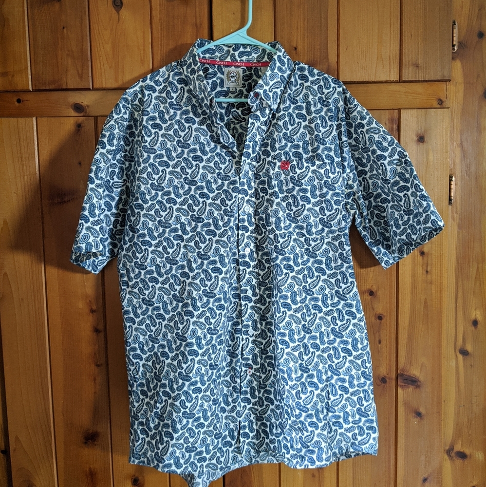 Cinch Paisley Button Up Collared Shirt Size L